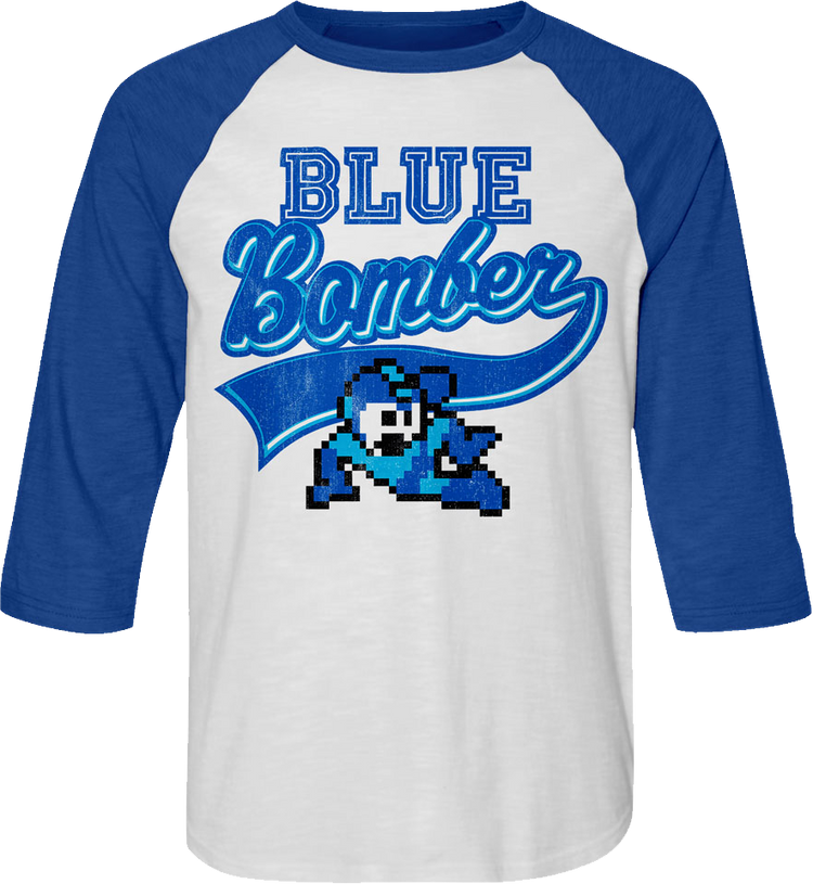 Blue Bomber Sports Logo Mega Man Raglan Baseball Shirt