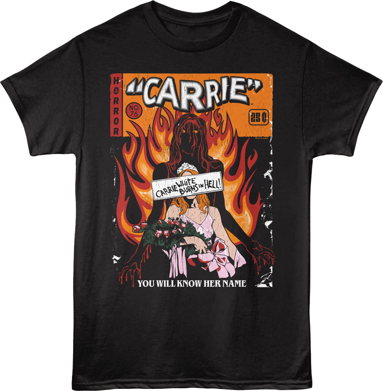 Flaming Comic Book Cover Carrie T-Shirt