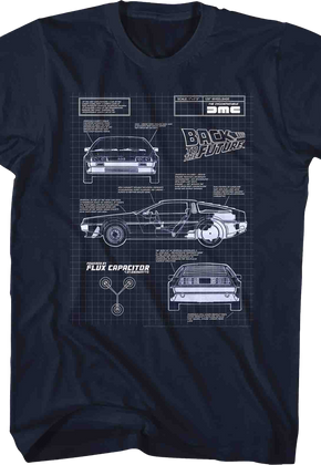 DeLorean Schematic Back To The Future Navy T-Shirt