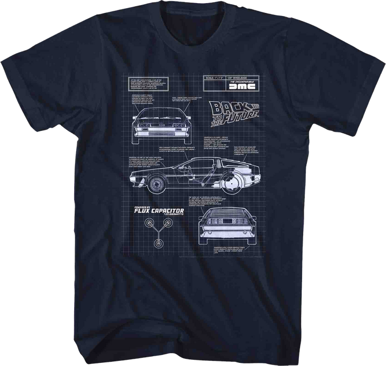 DeLorean Schematic Back To The Future Navy T-Shirt