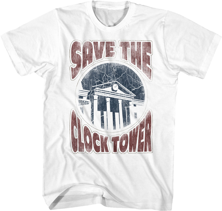 Distressed White Save The Clock Tower Back To The Future T-Shirt