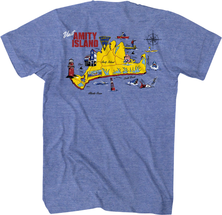 Front & Back Amity Island Map Jaws T-Shirt