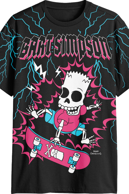 Front & Back Bart Skateboarding Cyber Sigilism Simpsons T-Shirt