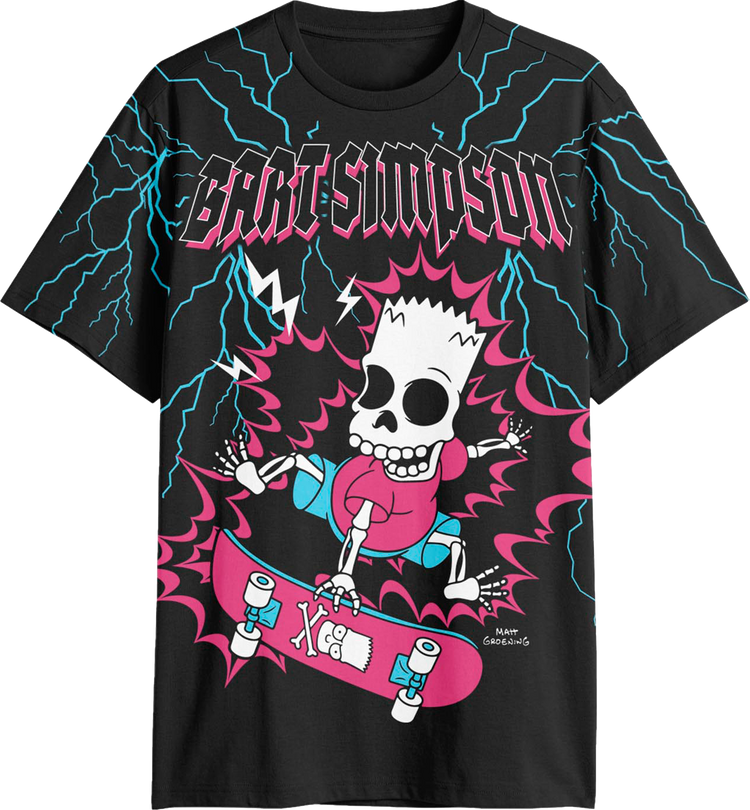 Front & Back Bart Skateboarding Cyber Sigilism Simpsons T-Shirt