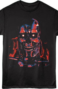 Front & Back Endoskeleton Flames Terminator T-Shirt