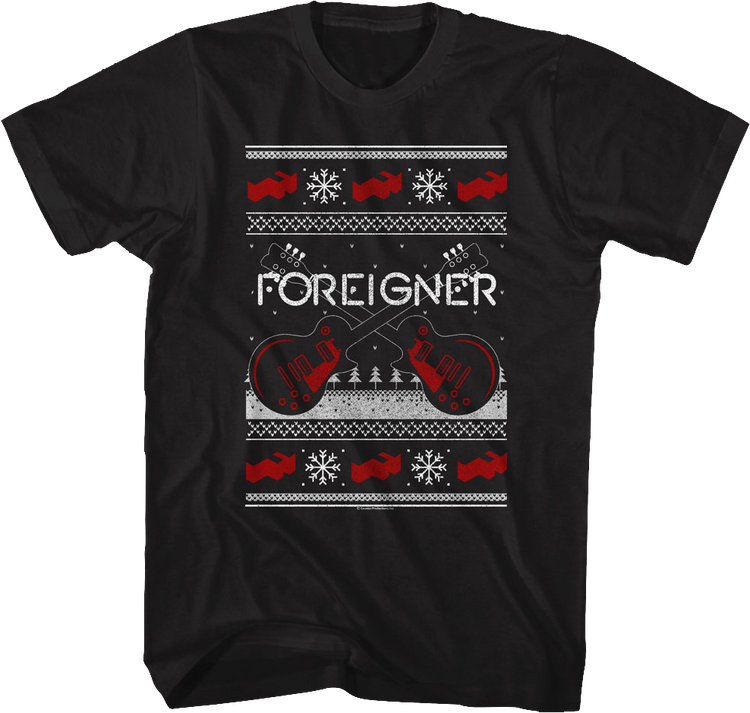 Guitars Faux Ugly Christmas Sweater Foreigner T-Shirt