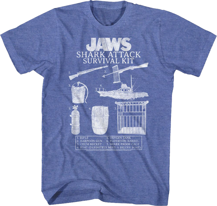 Vintage Shark Attack Survival Kit Jaws T-Shirt