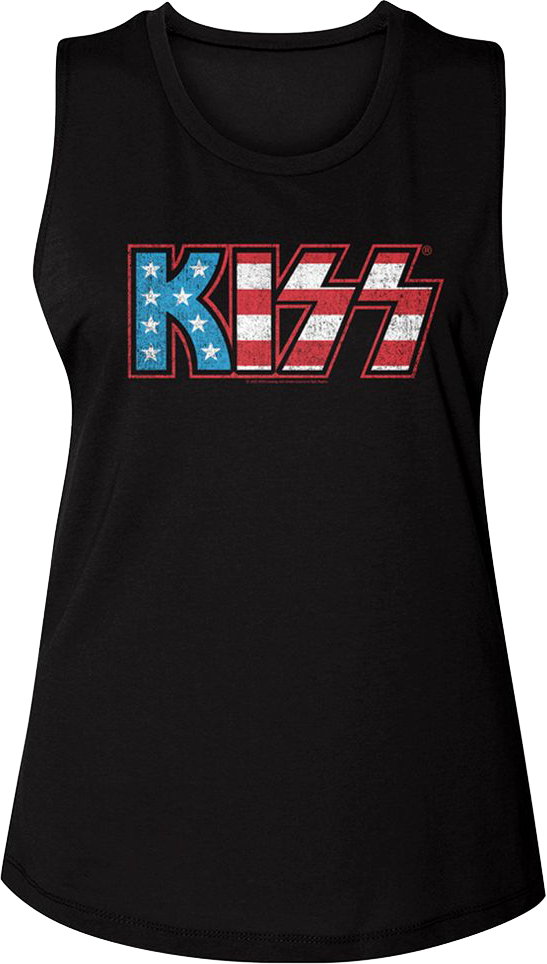 Ladies American Flag Logo KISS Muscle Tank Top