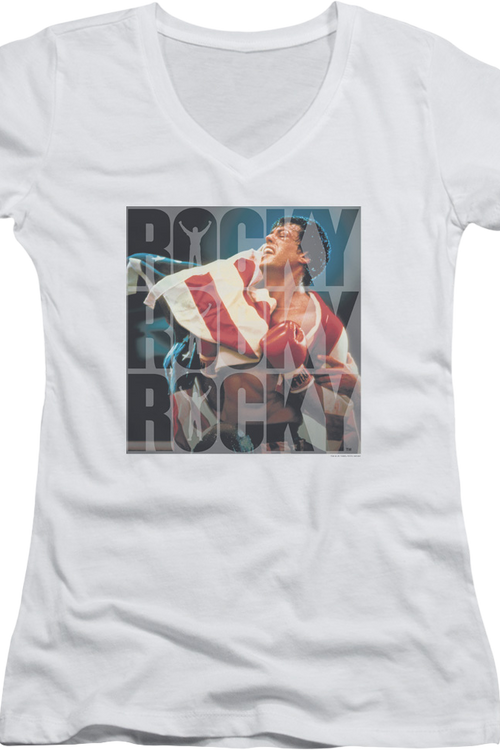 Ladies American Flag Rocky V-Neck Shirt