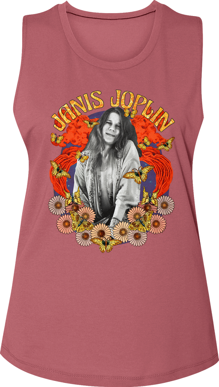 Ladies Flower Power Janis Joplin Muscle Tank Top
