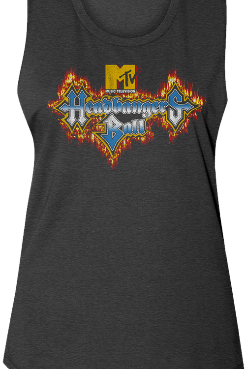 Ladies Headbangers Ball Flaming Logo MTV Muscle Tank Top
