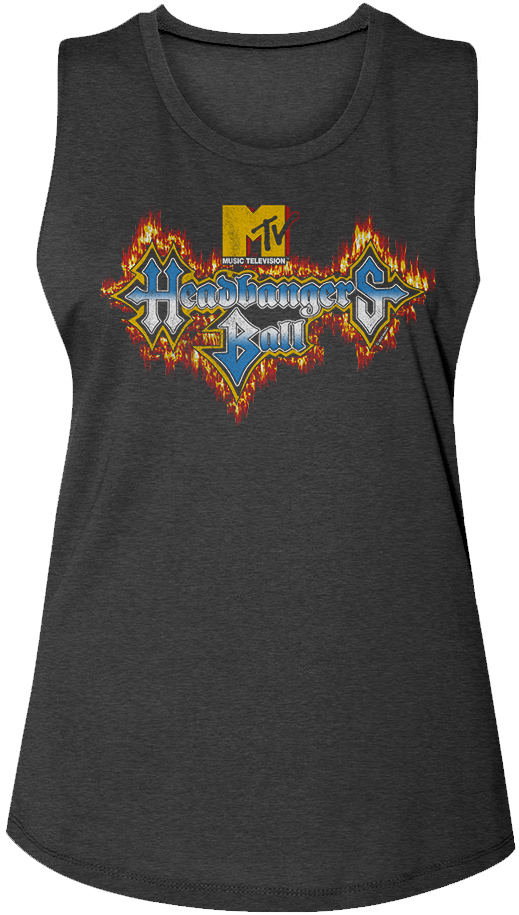 Ladies Headbangers Ball Flaming Logo MTV Muscle Tank Top