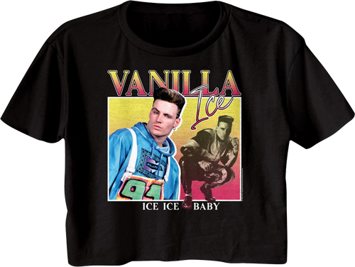 Ladies Ice Ice Baby Square Collage Vanilla Ice Crop Top