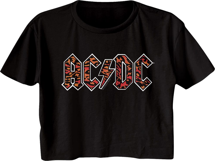 Ladies Leopard Print Logo ACDC Crop Top
