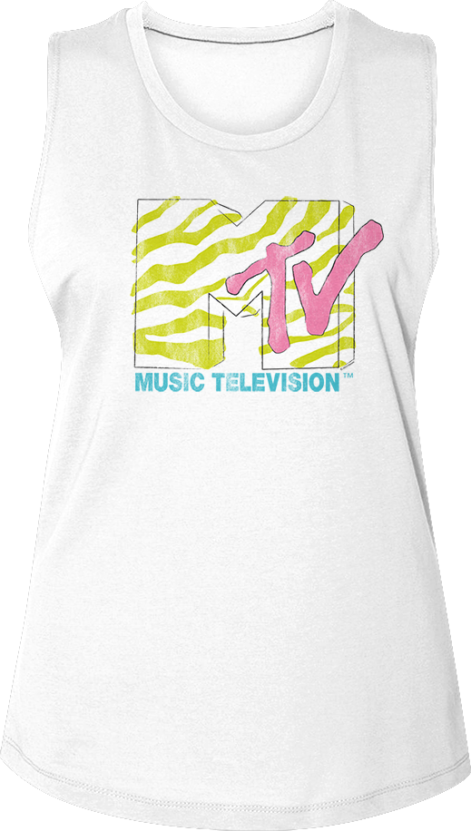 Ladies Stripes Logo MTV Muscle Tank Top
