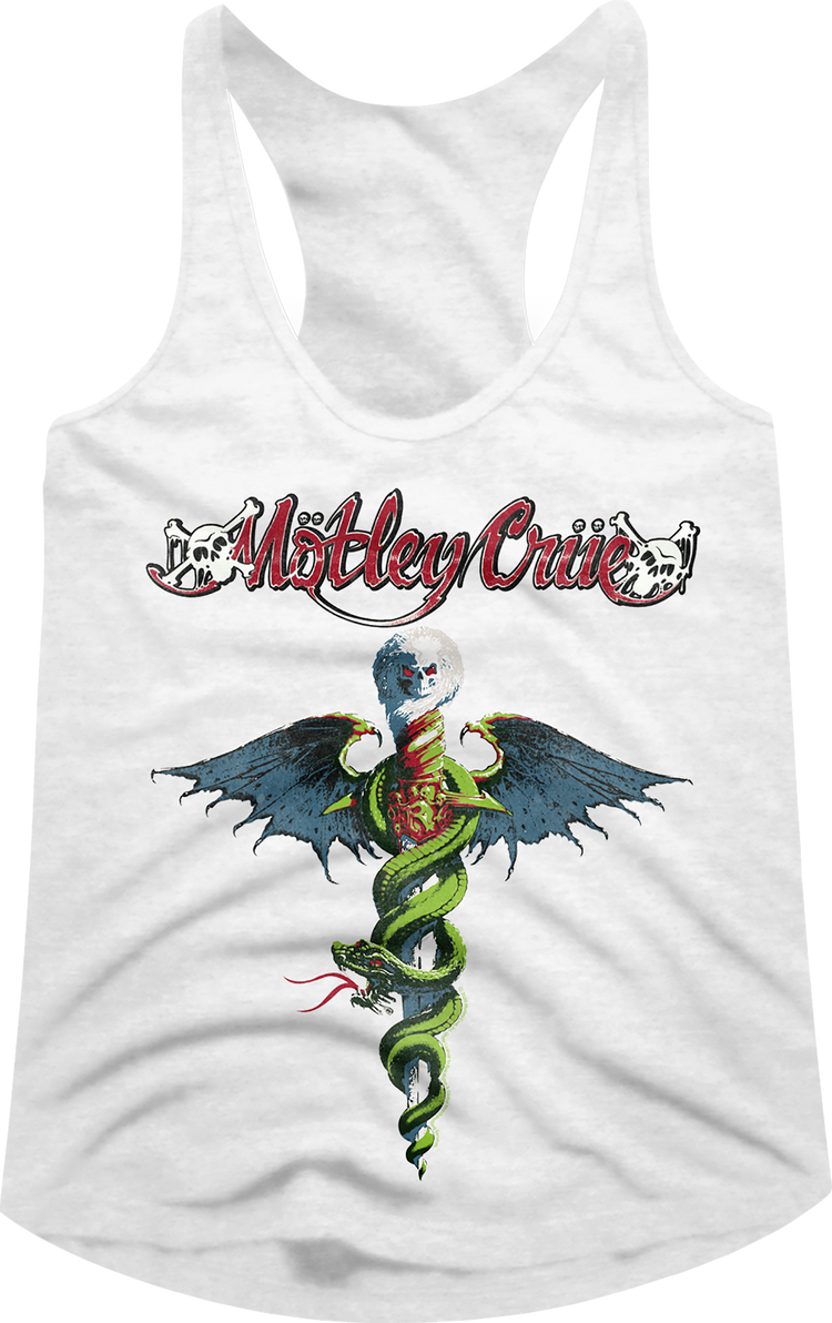 Ladies White Dr. Feelgood Motley Crue Racerback Tank Top