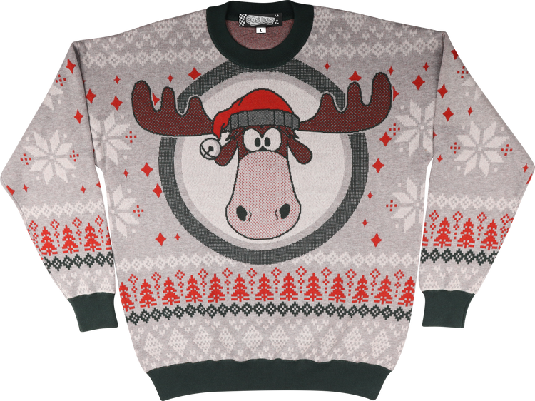 Moose Head With Santa Claus Hat Christmas Vacation Knitted Sweater