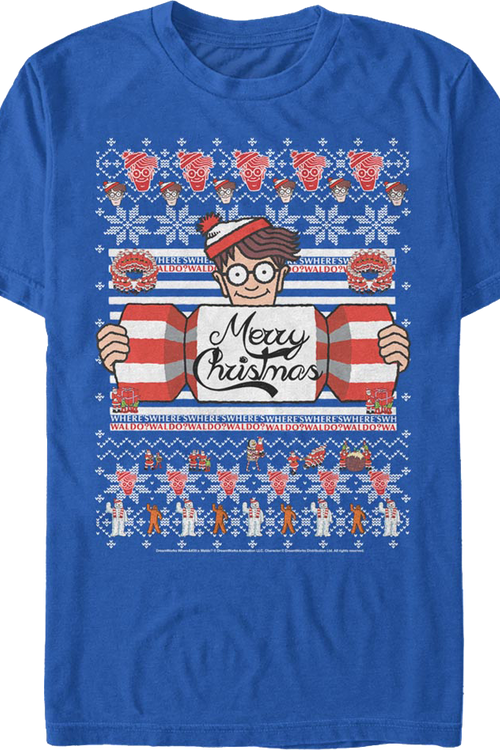 Merry Christmas Faux Ugly Sweater Where's Waldo T-Shirt