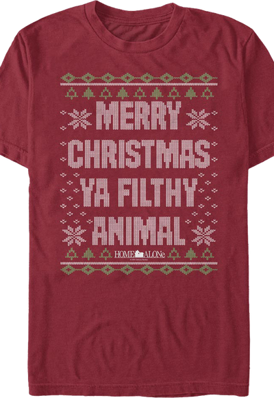 Merry Christmas Ya Filthy Animal Faux Knit Sweater Home Alone T-Shirt