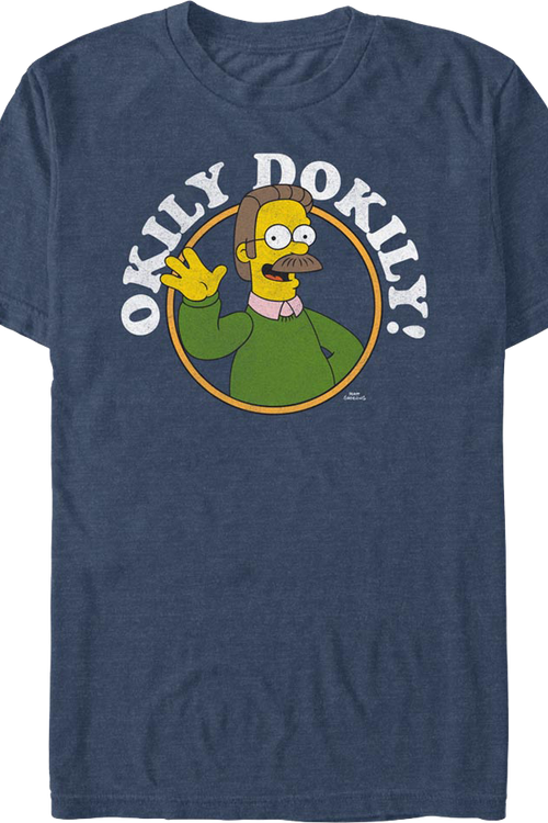 Navy Heather Ned Flanders Okily Dokily Simpsons T-Shirt