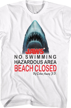 No Swimming Hazardous Area Beach Closed Jaws T-Shirt