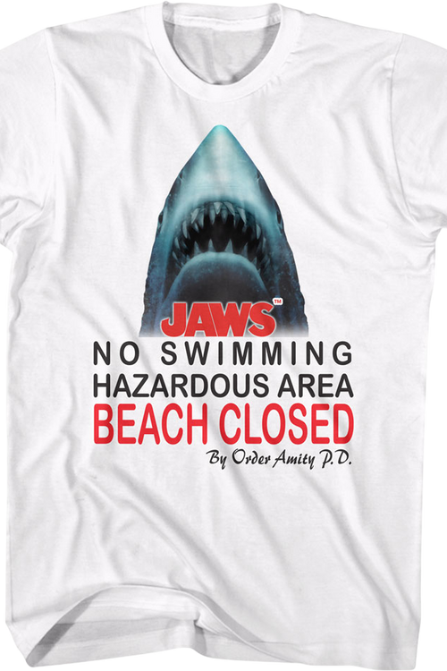 No Swimming Hazardous Area Beach Closed Jaws T-Shirt