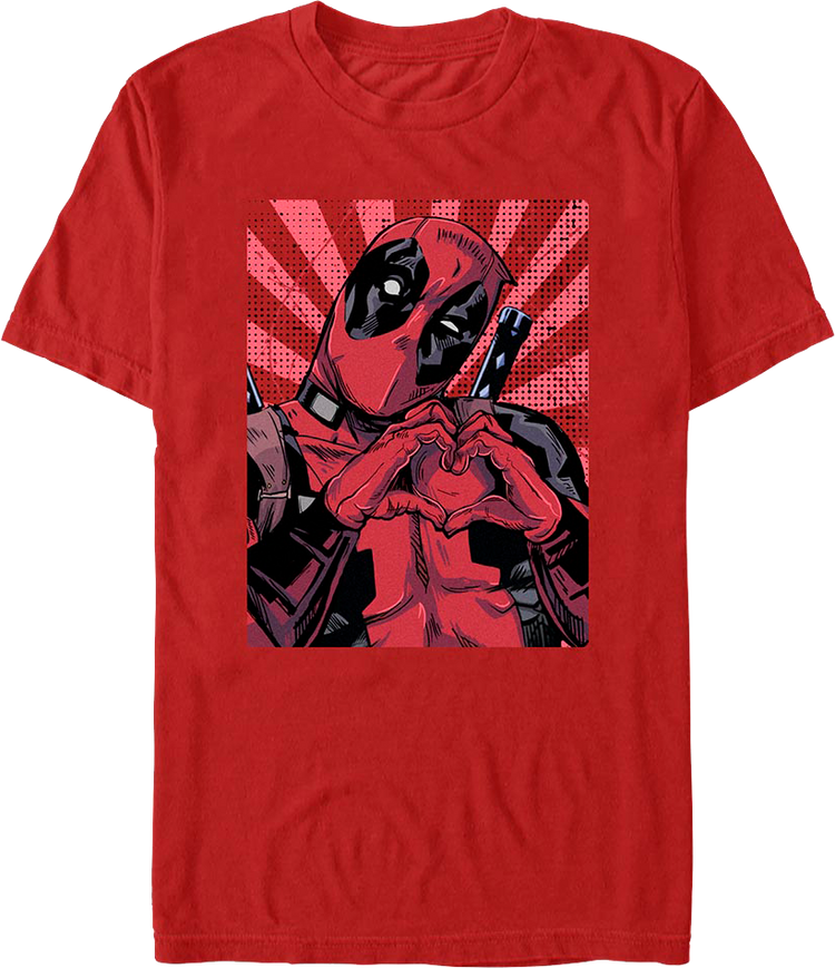 Red Deadpool Heart Hands Marvel Comics T-Shirt
