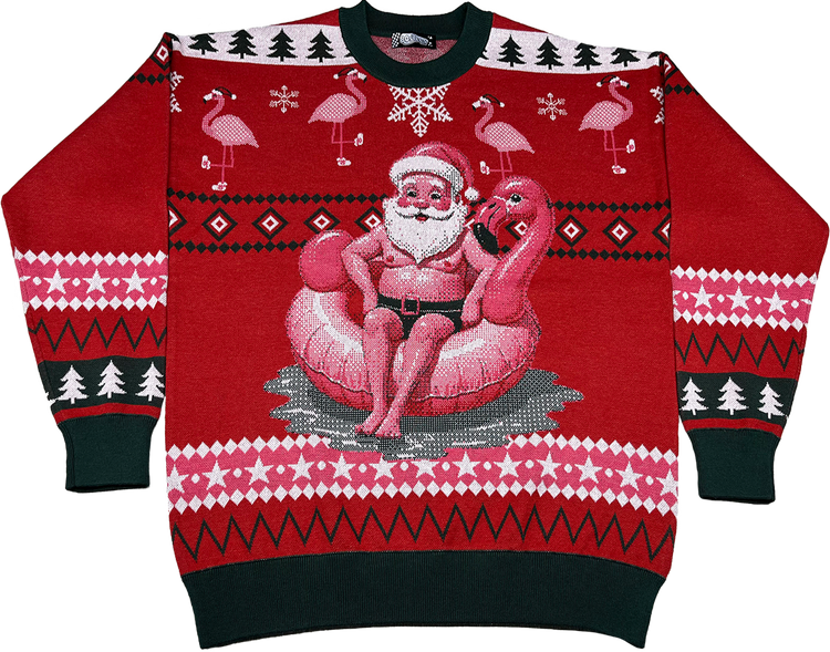 Santa Chilling In The Pool Knitted Christmas Sweater