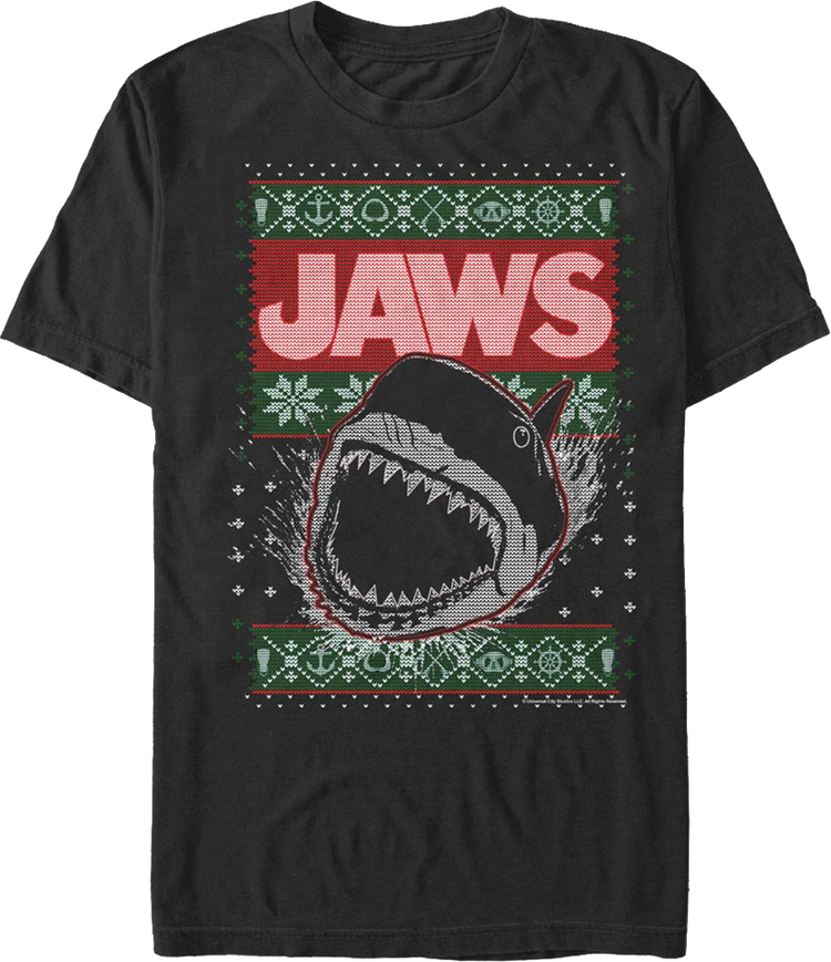 Shark Attack Faux Ugly Christmas Sweater Jaws T-Shirt