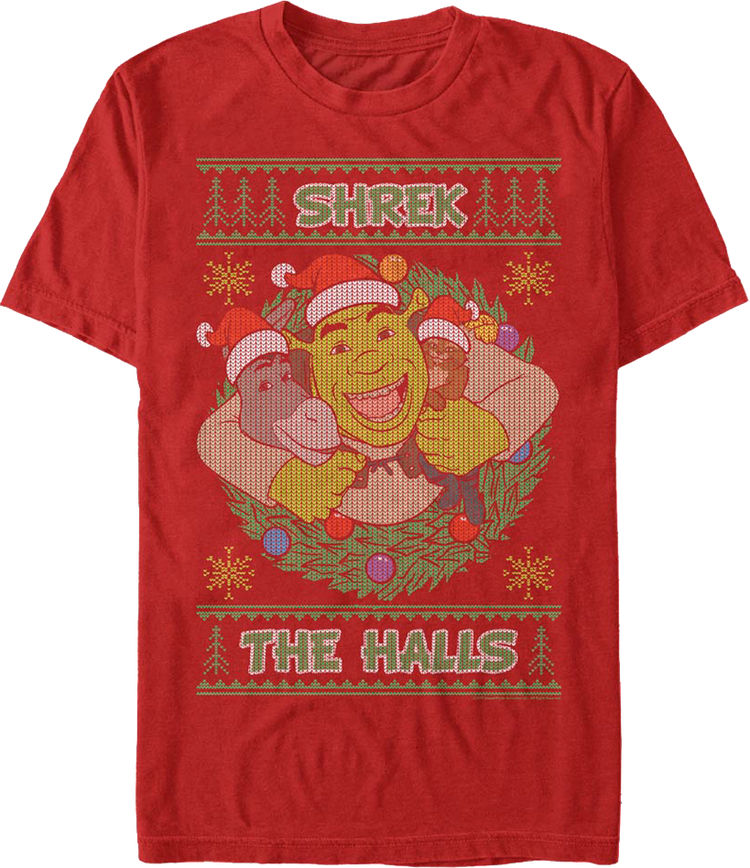 Shrek The Halls Faux Ugly Christmas Sweater Shrek T-Shirt