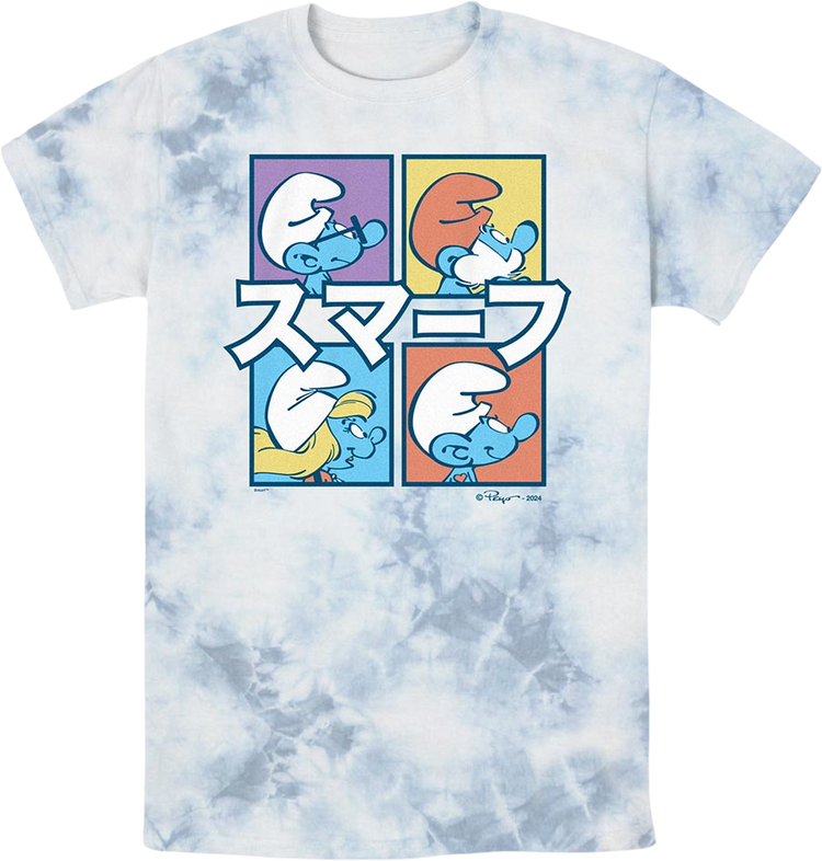 Tie Dye Japanese Blocks Smurfs T-Shirt