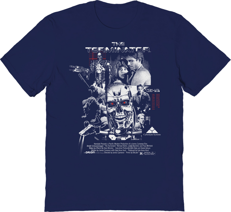 Blue Vintage Collage Poster Terminator T-Shirt