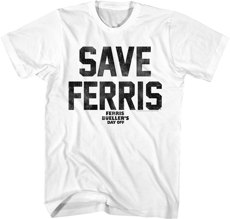 White Distressed Save Ferris Bueller T-Shirt