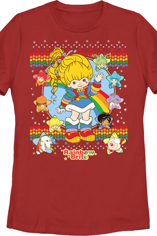 Womens Red Faux Ugly Sweater Rainbow Brite Shirt