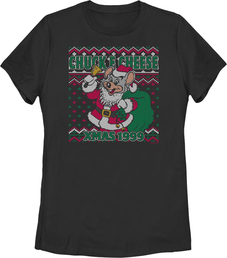 Womens Faux Ugly Xmas 1999 Sweater Chuck E. Cheese Shirt