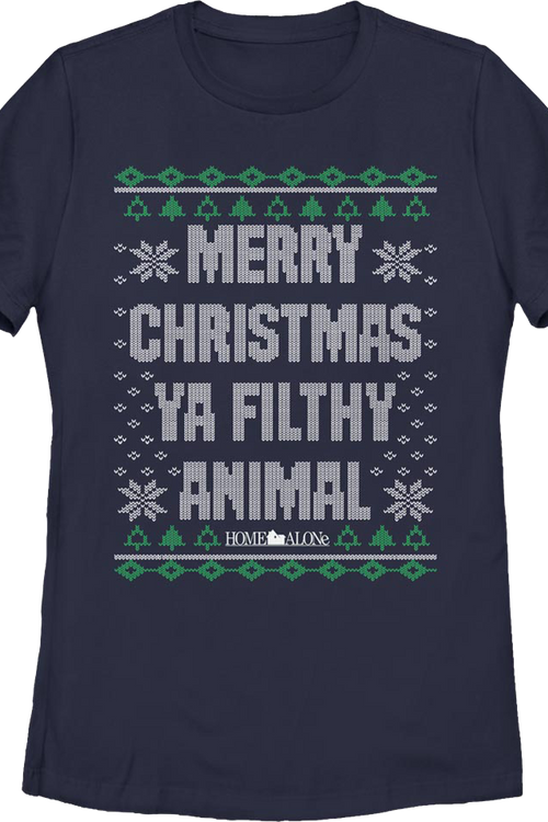 Womens Filthy Animal Faux Ugly Sweater Home Alone Shirt