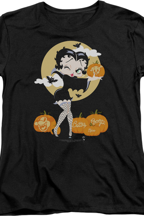 Womens Halloween Pumpkin Patch Betty Boop Shirt