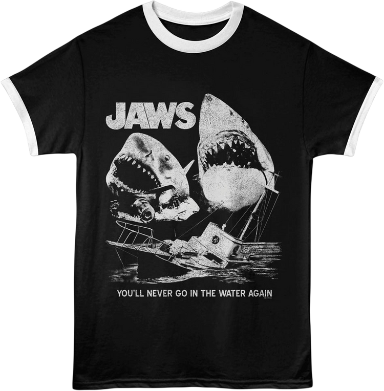 You'll Never Go In The Water Again Collage Jaws Ringer Shirt